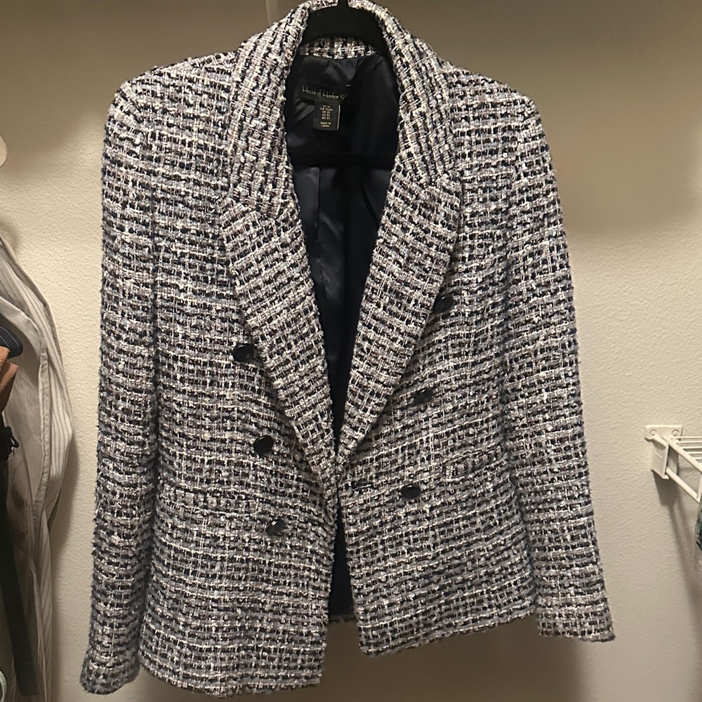 House of Harlow 1960 Black and White Tweed Double-Breasted Blazer